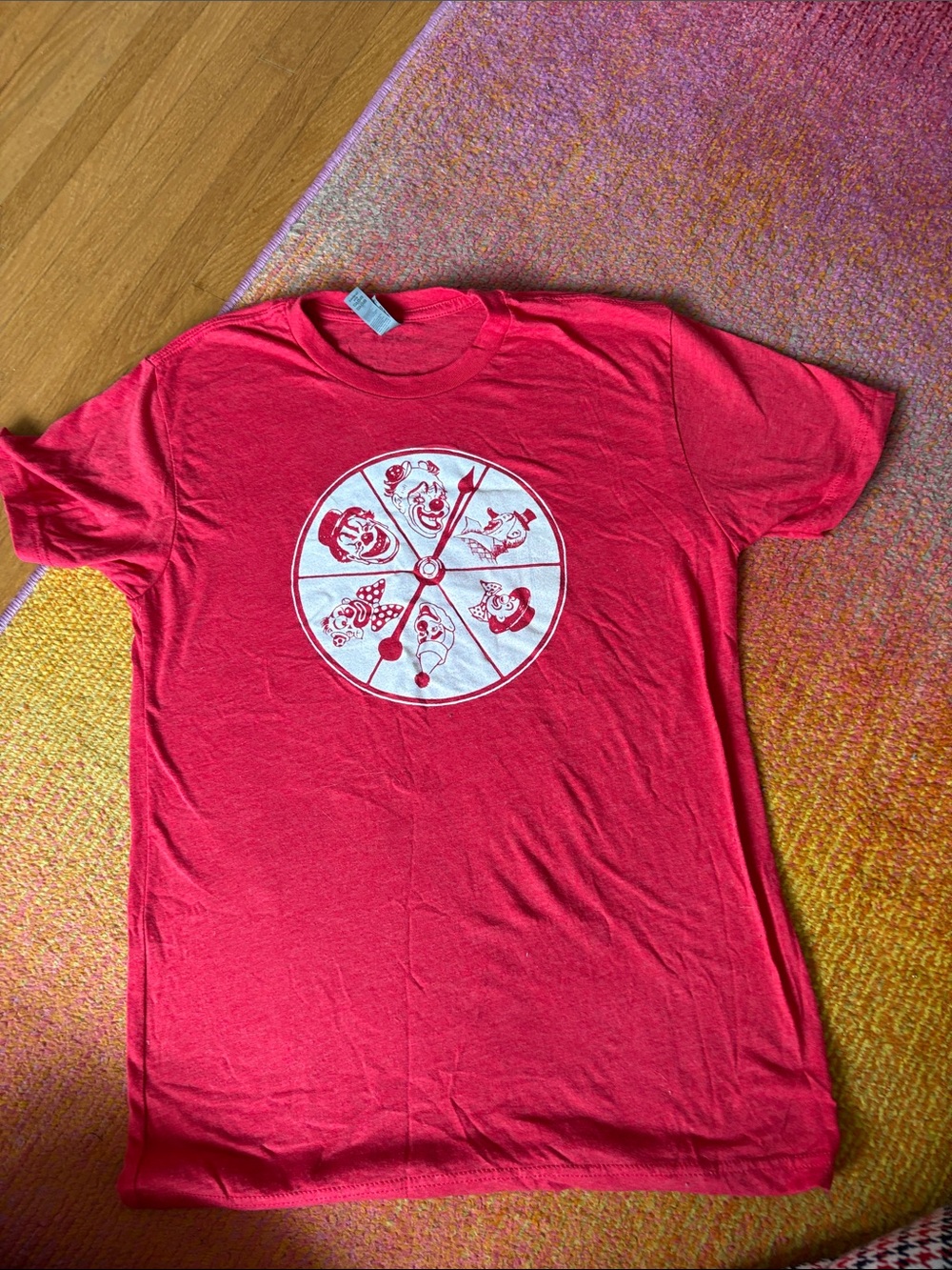 Red Graphic T-Shirt with White Carnival Wheel Print